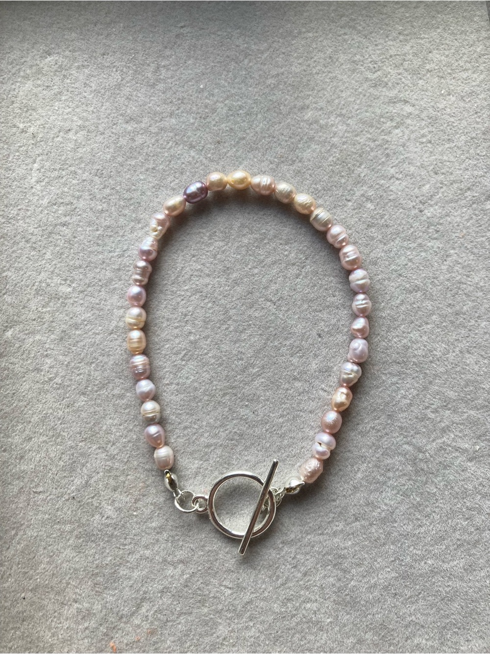 Pearl Multitone Pink and Champagne Freshwater Bracelet with Silver Toggle